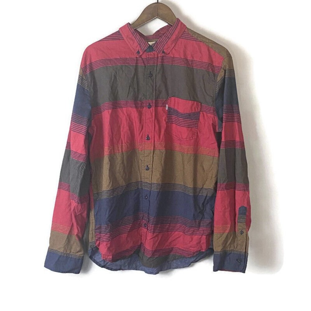 LEVI'S Mens Red & Tan Button Down Long Sleeve Shirt Size L Aztec Southwestern
